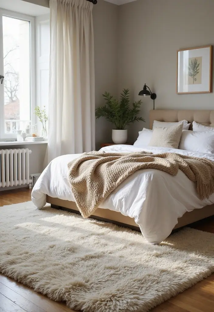 25 Bedroom Decoration Ideas for Couples That Feel Luxurious Yet Cozy - 7. Soft Area Rugs