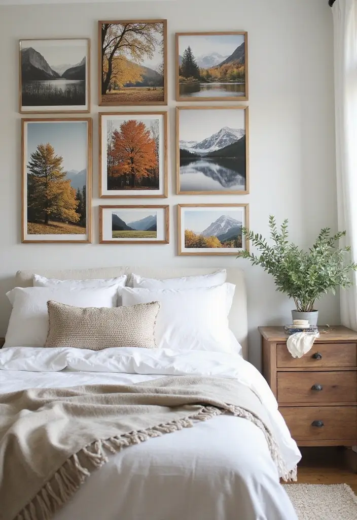 25 Bedroom Picture Wall Ideas That Tell Your Story - 10. Seasonal Display