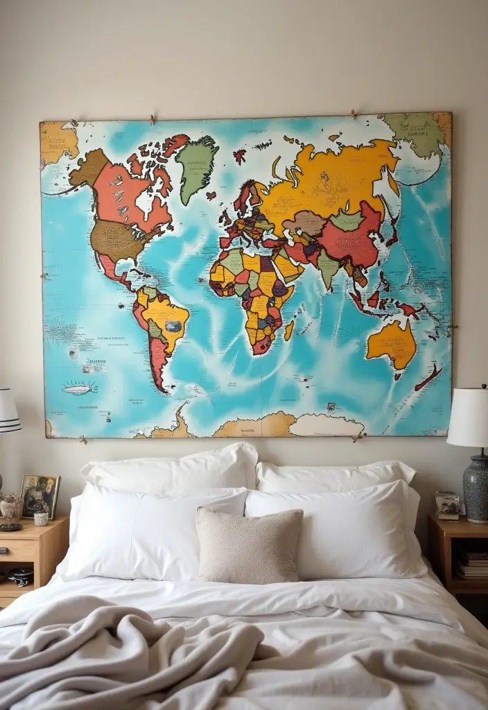 25 Bedroom Picture Wall Ideas That Tell Your Story - 17. Personal Travel Map