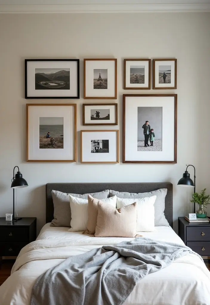 25 Bedroom Picture Wall Ideas That Tell Your Story - 22. Art Prints and Photos Combo