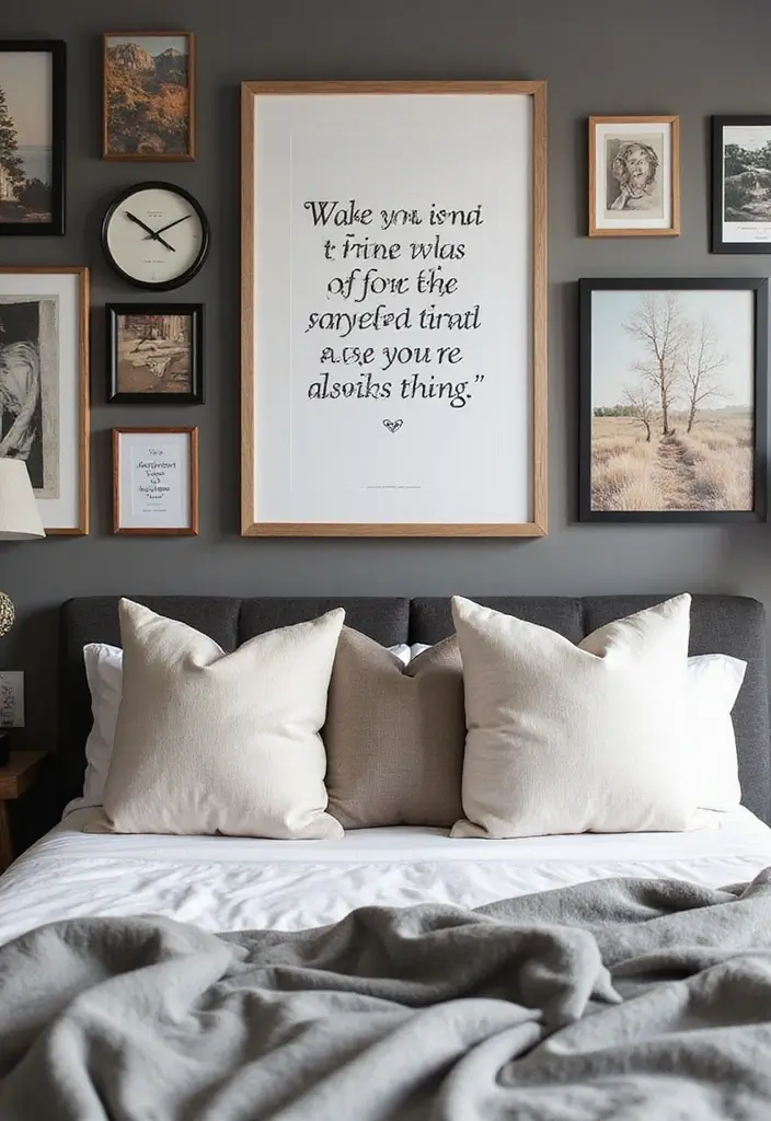 25 Bedroom Picture Wall Ideas That Tell Your Story - 23. Frame a Favorite Quote