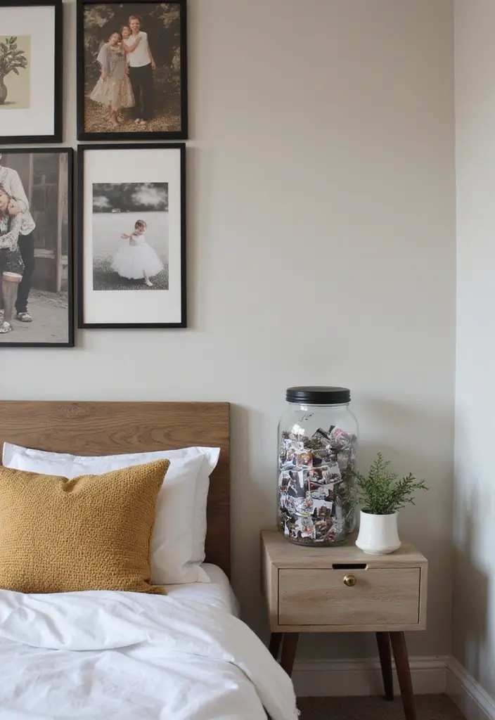 25 Bedroom Picture Wall Ideas That Tell Your Story - 24. Memory Jar with Photos