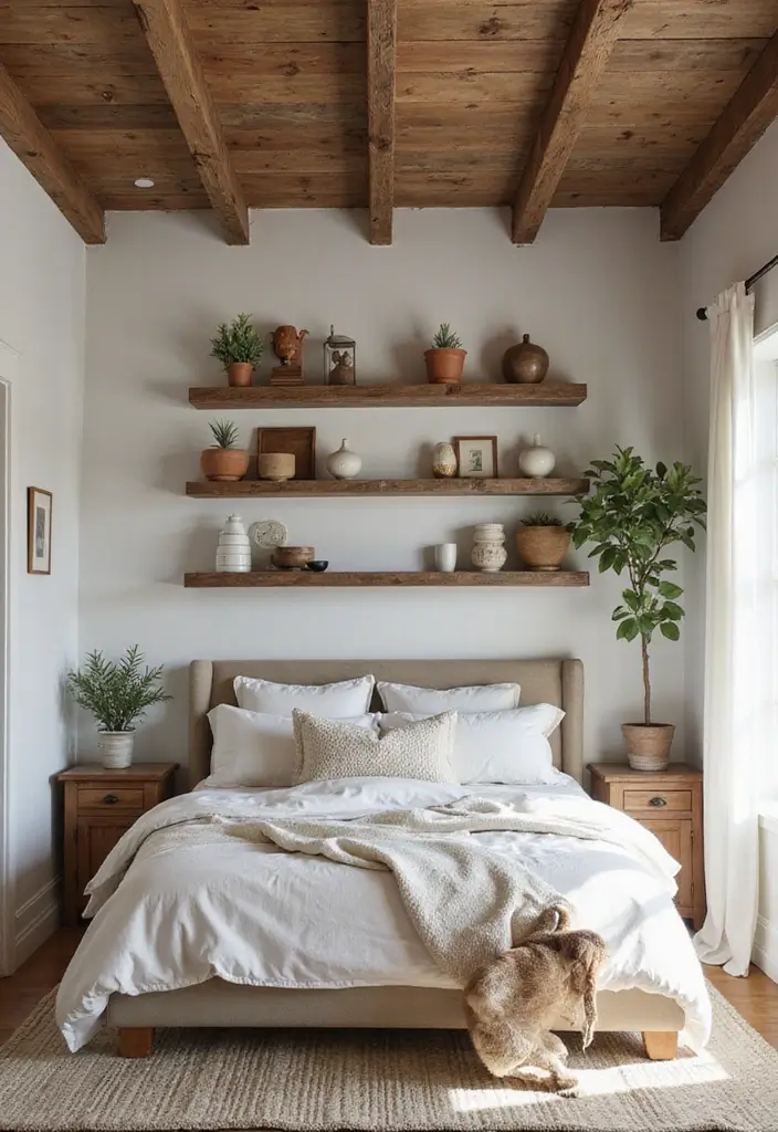 25 Bedroom Wall Shelf Ideas That Are Functional and Chic - 10. Rustic Beam Shelves