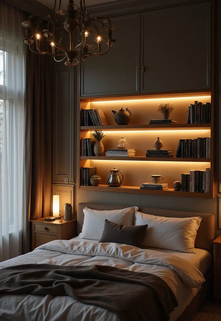 25 Bedroom Wall Shelf Ideas That Are Functional and Chic - 13. Shelf with Built-In Lighting