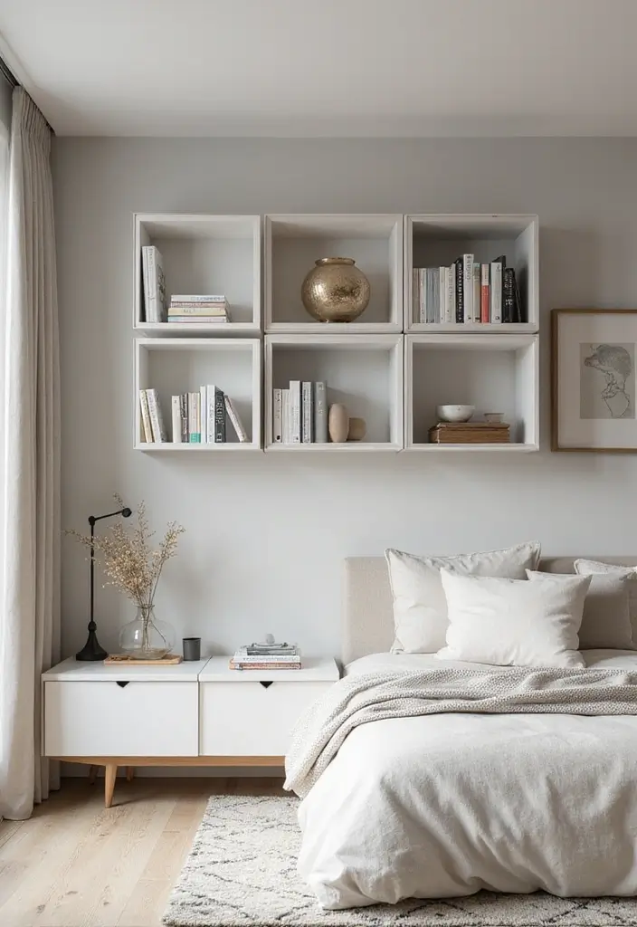 25 Bedroom Wall Shelf Ideas That Are Functional and Chic - 16. Minimalist Cube Shelves