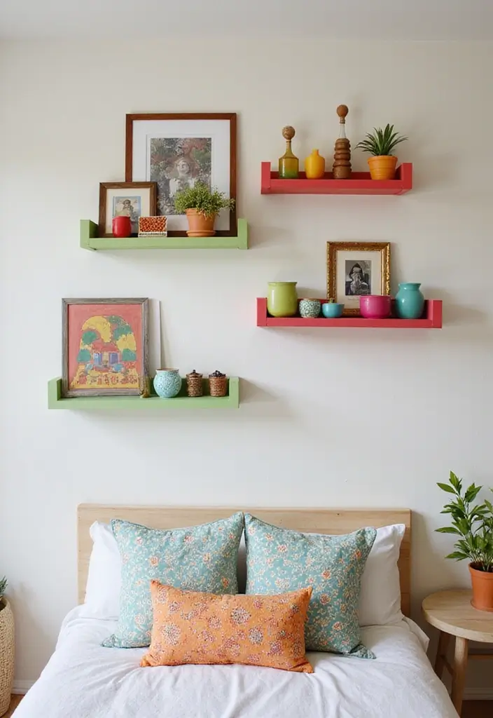 25 Bedroom Wall Shelf Ideas That Are Functional and Chic - 18. Colorful Painted Shelves