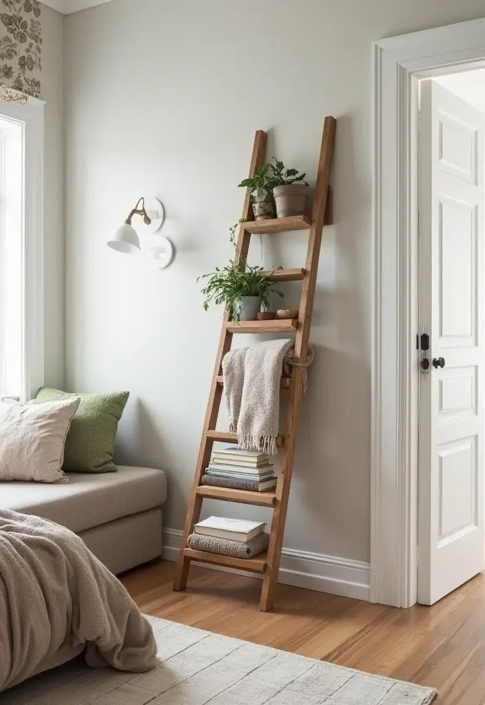 25 Bedroom Wall Shelf Ideas That Are Functional and Chic - 2. Ladders as Shelving Units