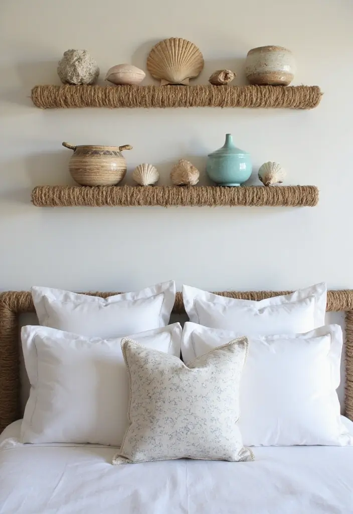 25 Bedroom Wall Shelf Ideas That Are Functional and Chic - 24. Nautical Rope Shelves