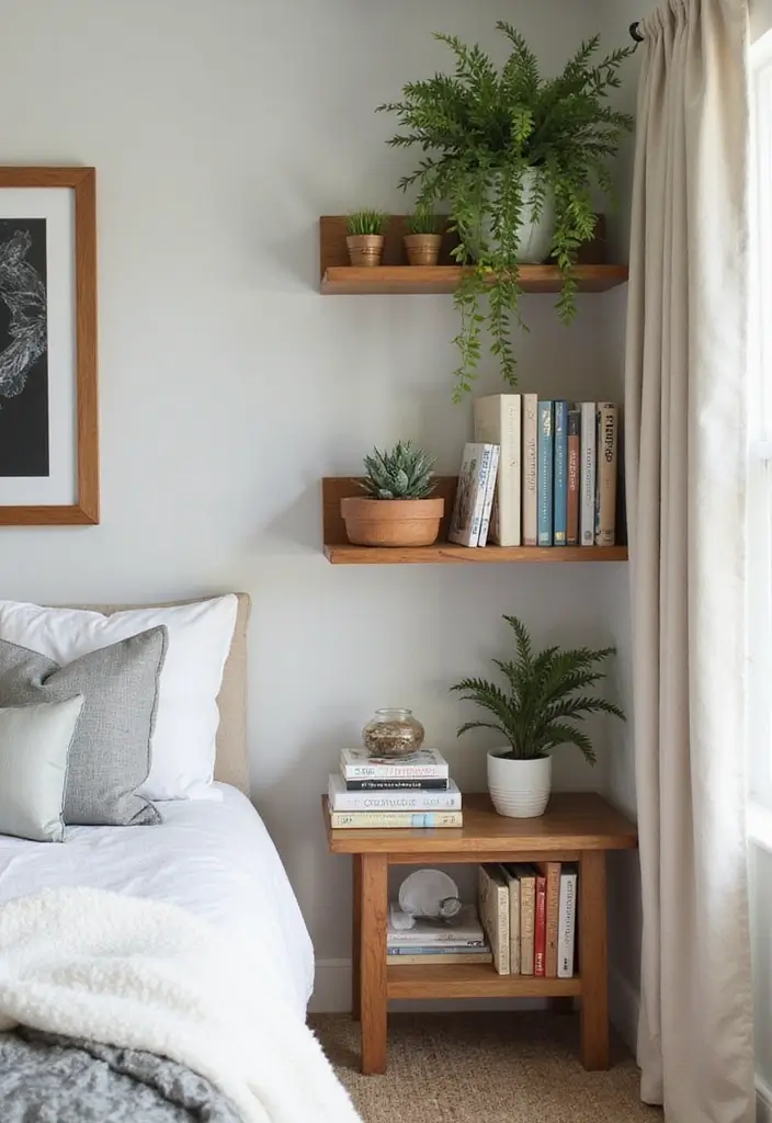 25 Bedroom Wall Shelf Ideas That Are Functional and Chic - 3. Corner Shelves for Space-Saving