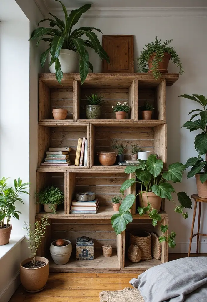 25 Bedroom Wall Shelf Ideas That Are Functional and Chic - 8. Vintage Crate Shelves