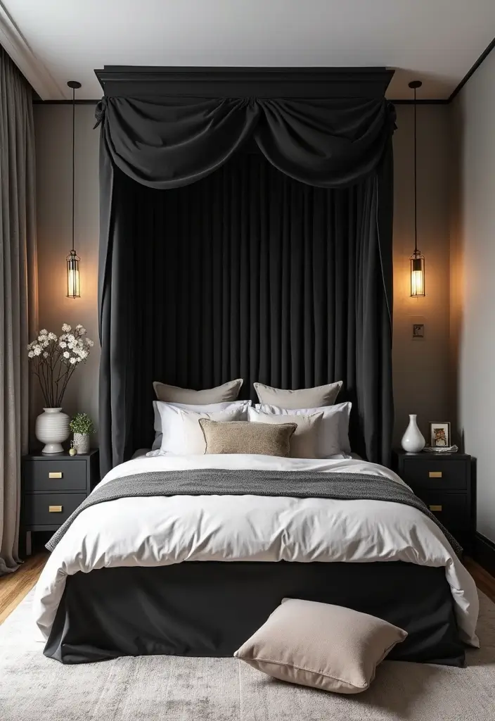 25 Black Canopy Bedroom Ideas That Add Drama and Elegance - 11. Smart Storage Solutions