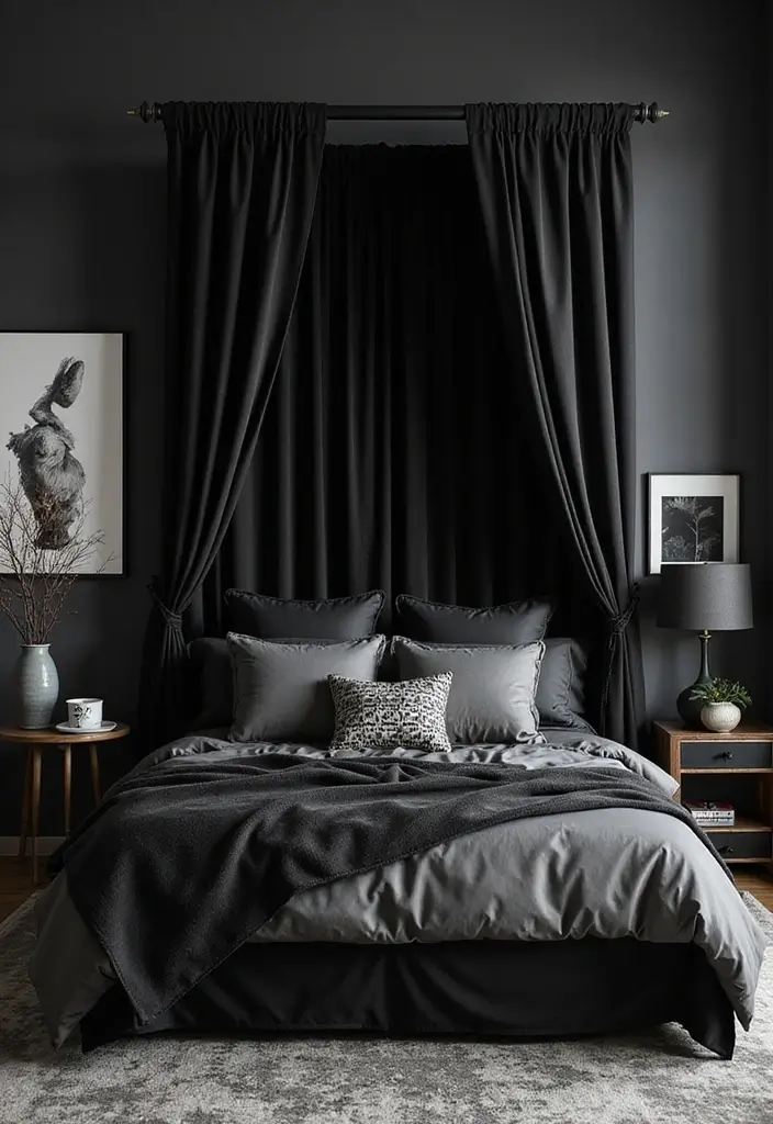 25 Black Canopy Bedroom Ideas That Add Drama and Elegance - 12. Bold Monochrome