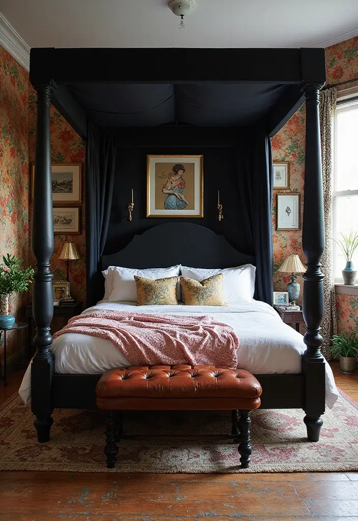 25 Black Canopy Bedroom Ideas That Add Drama and Elegance - 14. Eclectic Mix-Match