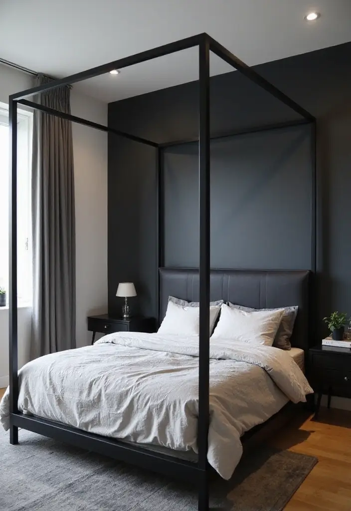 25 Black Canopy Bedroom Ideas That Add Drama and Elegance - 18. Tech-Friendly Sanctuary