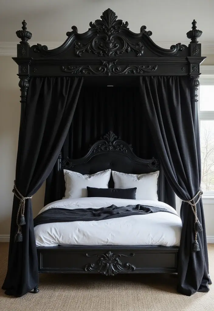 25 Black Canopy Bedroom Ideas That Add Drama and Elegance - 22. Unique Headboard Designs