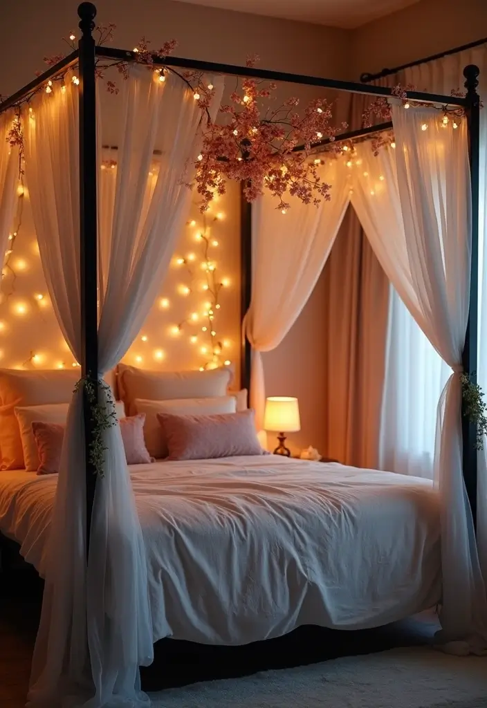 25 Black Canopy Bedroom Ideas That Add Drama and Elegance - 4. Romantic Canopy with Sheer Drapes