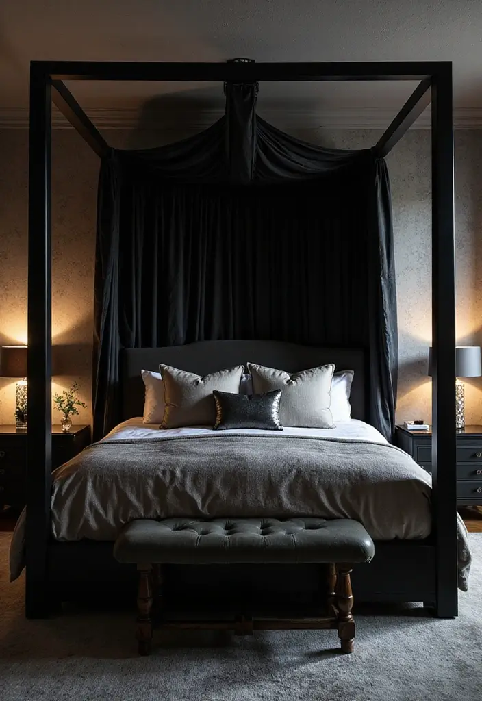 25 Black Canopy Bedroom Ideas That Add Drama and Elegance - 8. Luxurious Hotel-Inspired