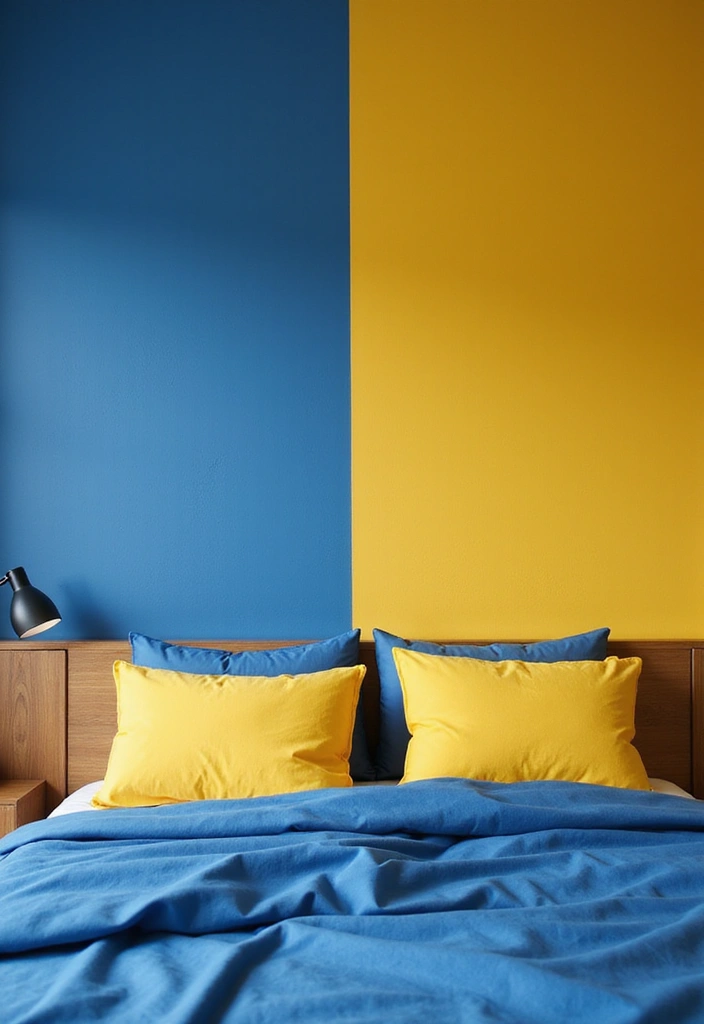 25 Blue and Yellow Bedroom Ideas That Brighten Any Space - 17. Color Block Decor