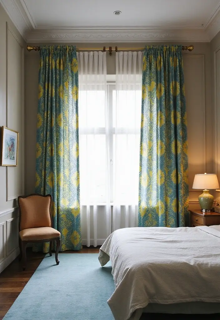 25 Blue and Yellow Bedroom Ideas That Brighten Any Space - 19. Unique Window Treatments