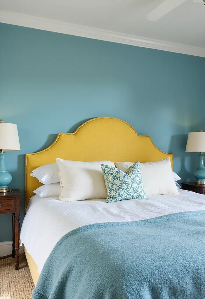25 Blue and Yellow Bedroom Ideas That Brighten Any Space - 21. Coastal-Inspired Headboards