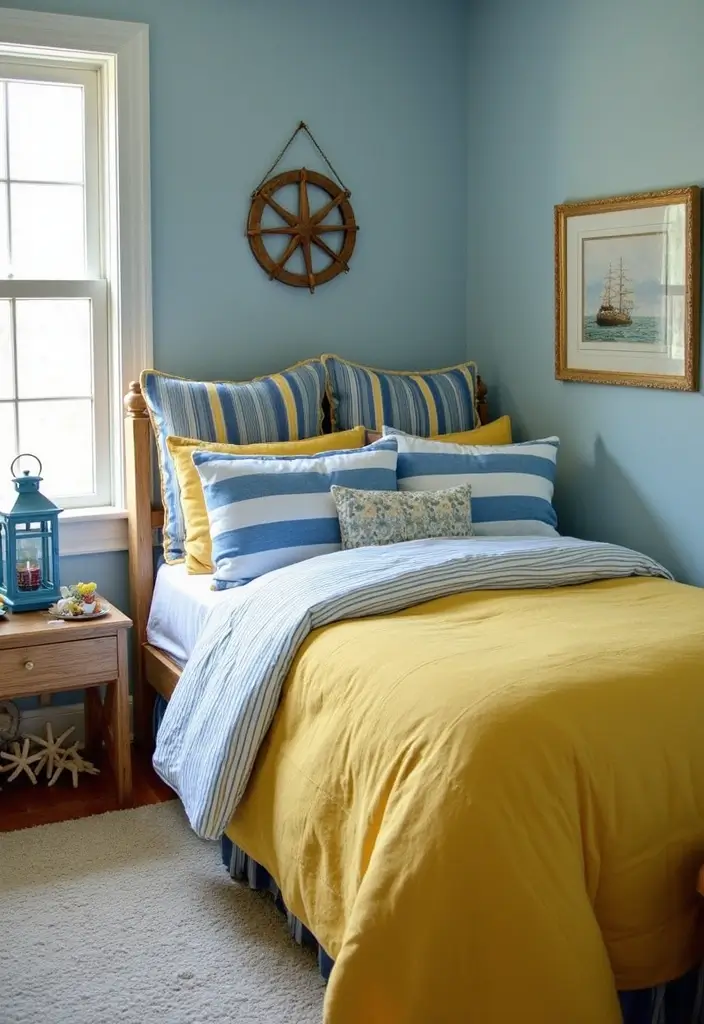 25 Blue and Yellow Bedroom Ideas That Brighten Any Space - 3. Nautical Touches