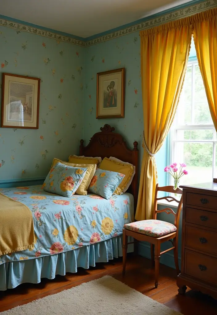 25 Blue and Yellow Bedroom Ideas That Brighten Any Space - 4. Vintage Charm