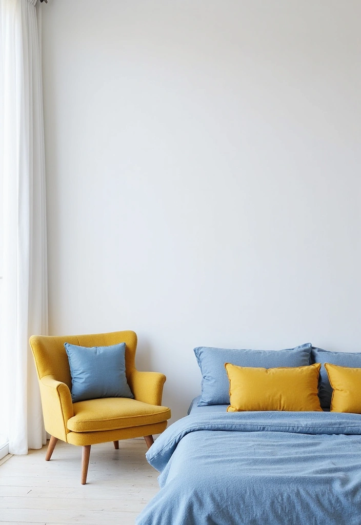 25 Blue and Yellow Bedroom Ideas That Brighten Any Space - 5. Minimalist Approach