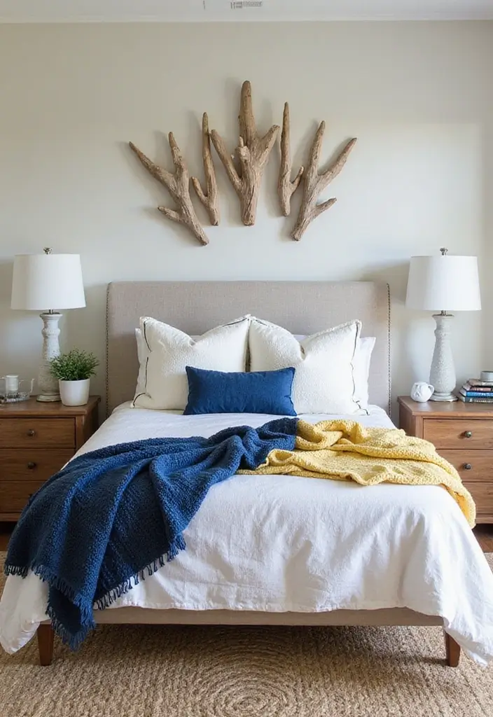 25 Blue and Yellow Bedroom Ideas That Brighten Any Space - 6. Coastal Textures