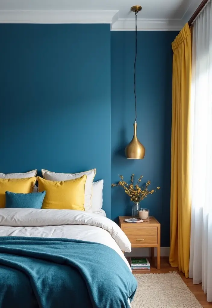 25 Blue and Yellow Bedroom Ideas That Brighten Any Space - 7. Bright Accent Walls