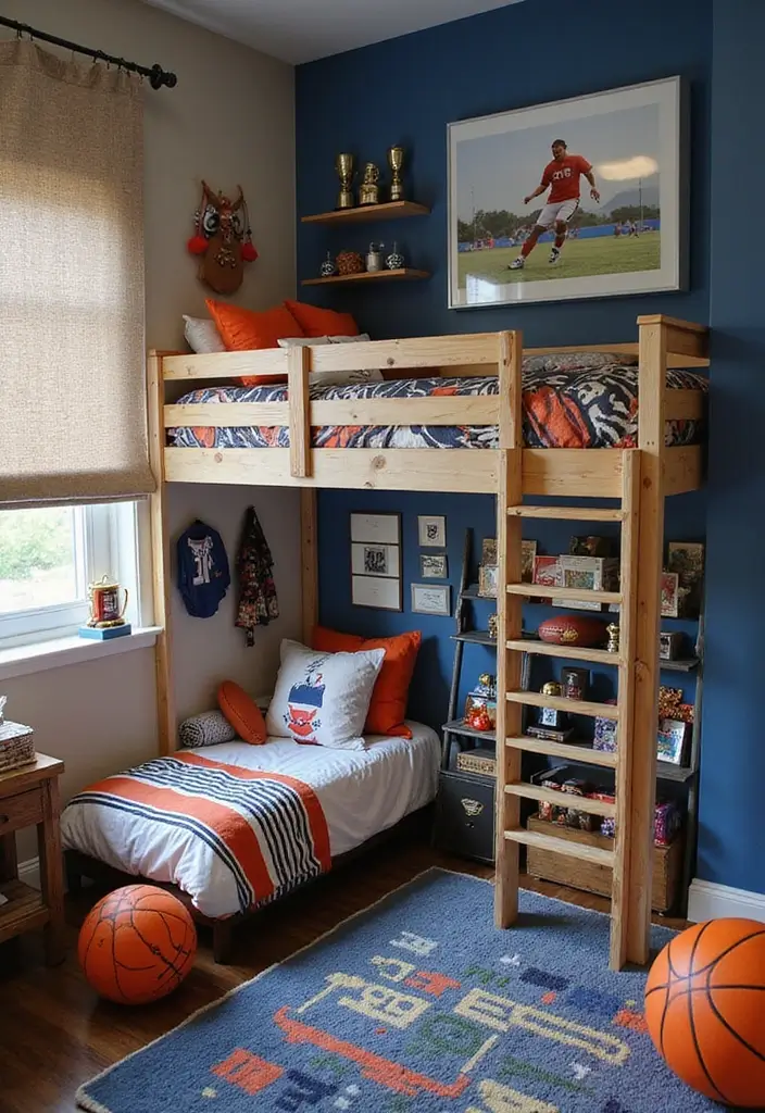 25 Boys Loft Bedroom Ideas That Are Fun & Space-Saving - 3. Sports Fanatic Loft