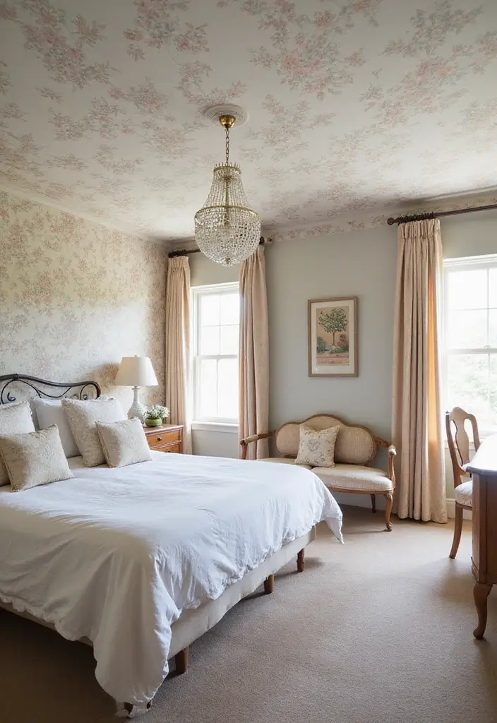 25 Ceiling Ideas for Bedroom That Add Drama & Height - 12. Wallpapered Ceilings