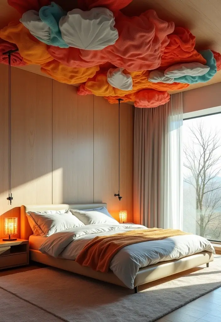 25 Ceiling Ideas for Bedroom That Add Drama & Height - 20. Ceiling Art Installations