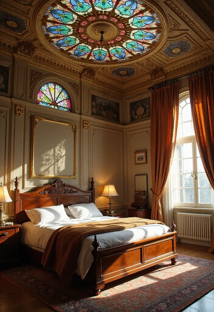 25 Ceiling Ideas for Bedroom That Add Drama & Height - 23. Stained Glass Accents