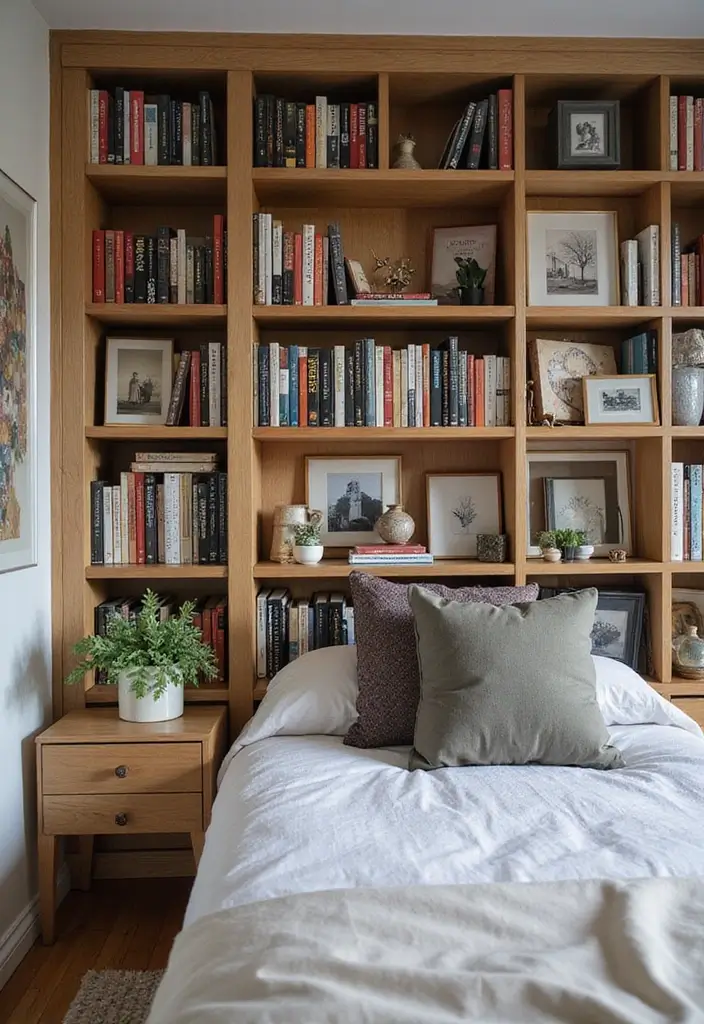 25 Cozy Bedroom Ideas for Couples to Create a Romantic Retreat - 22. Curated Bookshelves