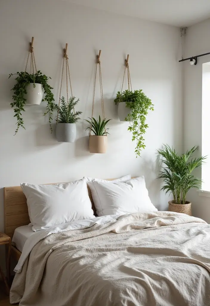 25 Cozy Bedroom Ideas for Couples to Create a Romantic Retreat - 24. Wall-mounted Plants