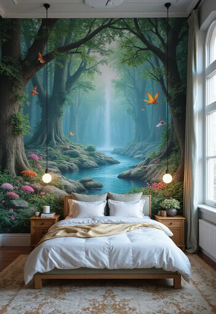 25 Fairy Bedroom Ideas for Adults Who Still Believe in Magic - 20. Nature-Inspired Wall Murals