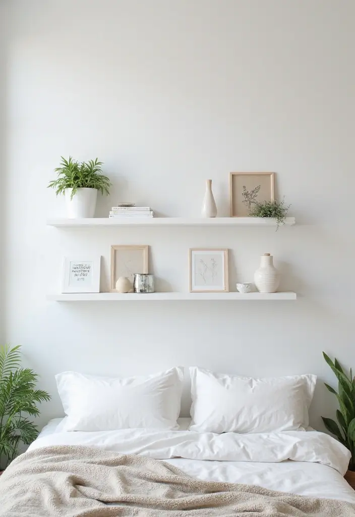 25 Floating Shelves Bedroom Ideas That Add Airy Storage - 1. Minimalist White Shelves