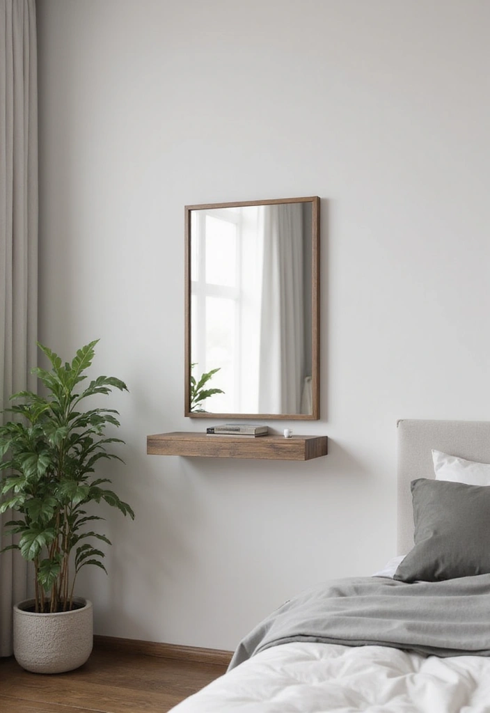 25 Floating Shelves Bedroom Ideas That Add Airy Storage - 17. Wall-Mounted Mirror and Shelf Combo