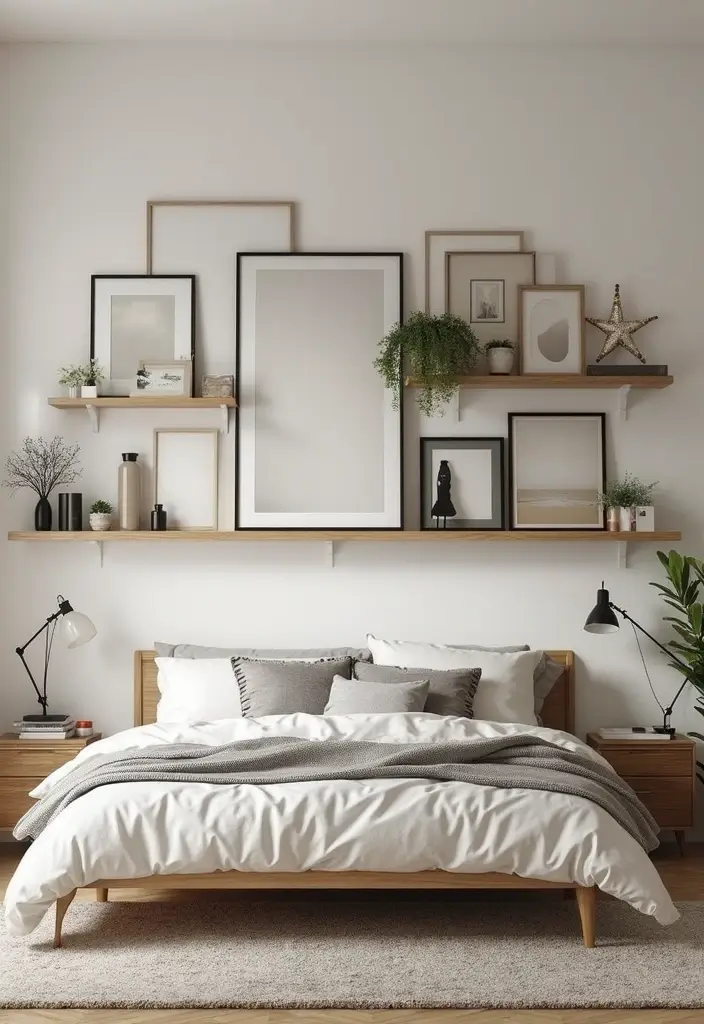 25 Floating Shelves Bedroom Ideas That Add Airy Storage - 21. Displaying Art on Shelves