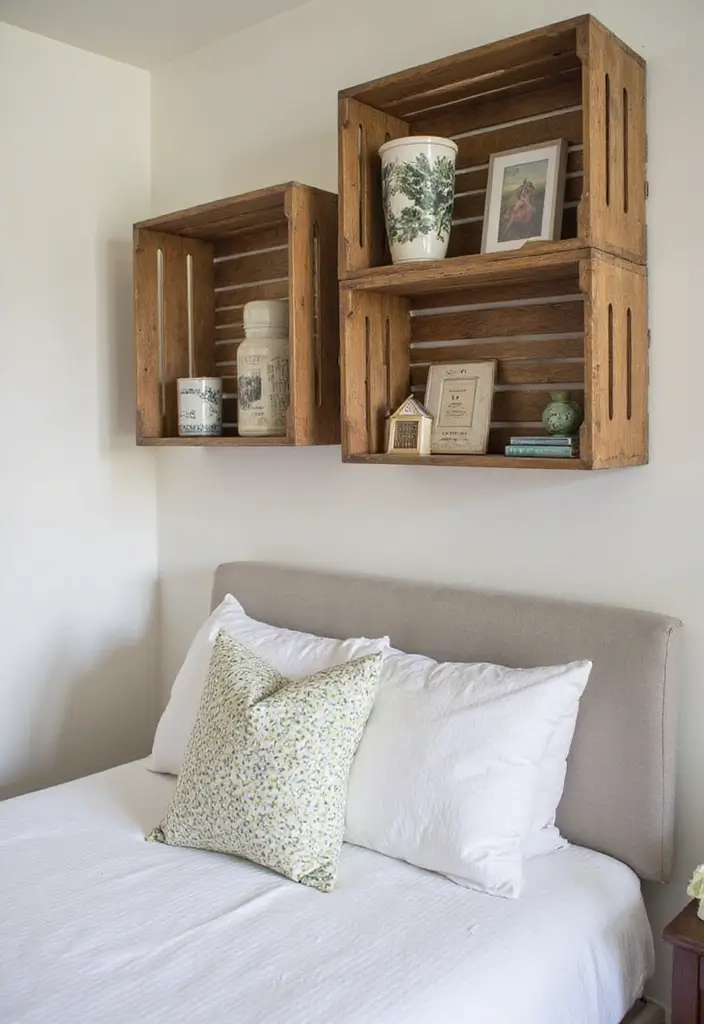 25 Floating Shelves Bedroom Ideas That Add Airy Storage - 7. Repurposed Floating Shelves