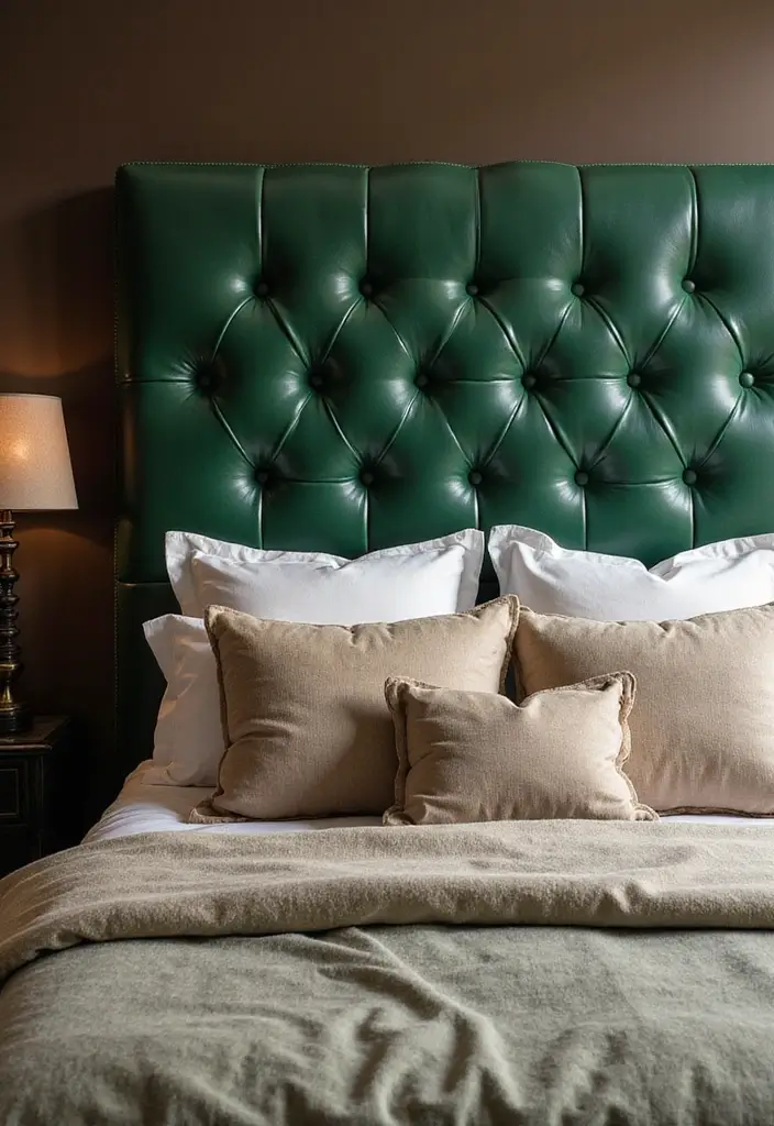 25 Green Headboard Bedroom Ideas That Make a Chic Statement - 11. Luxe Leather