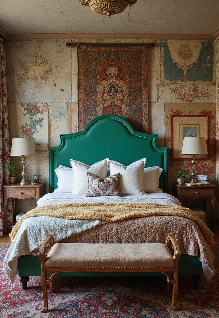 25 Green Headboard Bedroom Ideas That Make a Chic Statement - 12. Eclectic Styles