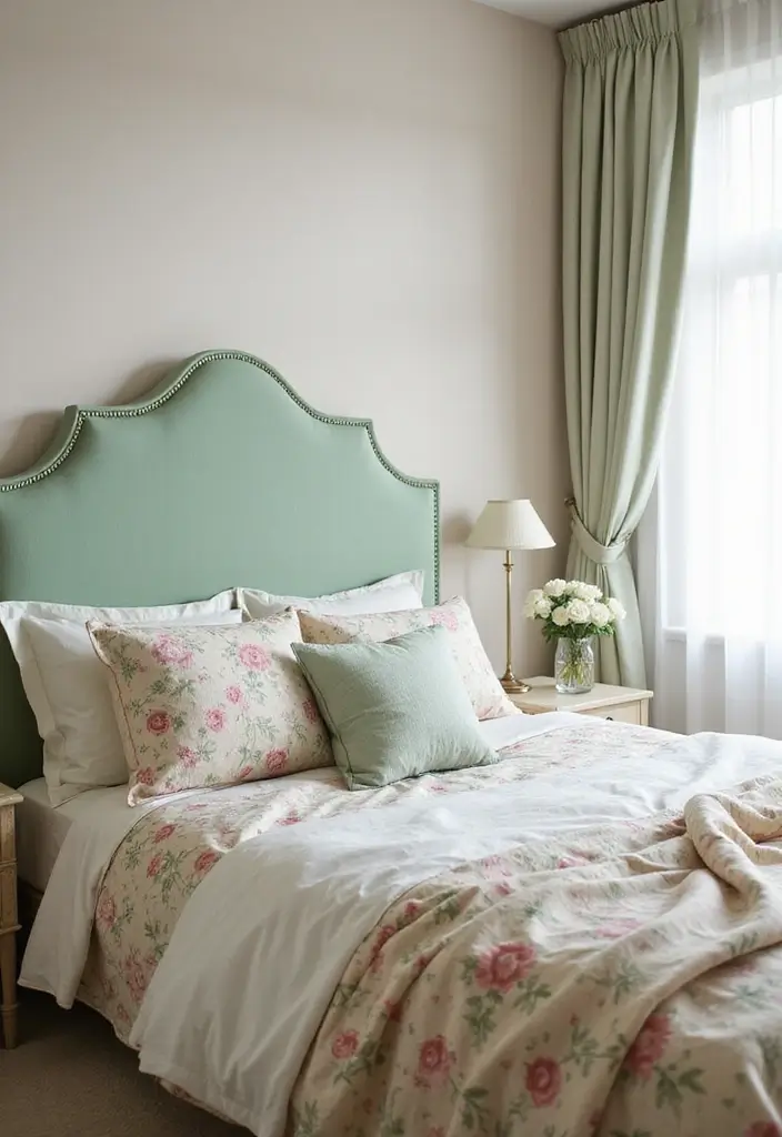 25 Green Headboard Bedroom Ideas That Make a Chic Statement - 13. Soft Pastel Layers