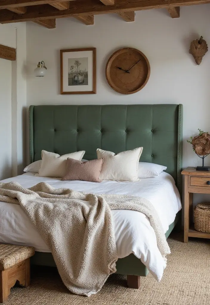 25 Green Headboard Bedroom Ideas That Make a Chic Statement - 14. Farmhouse Chic