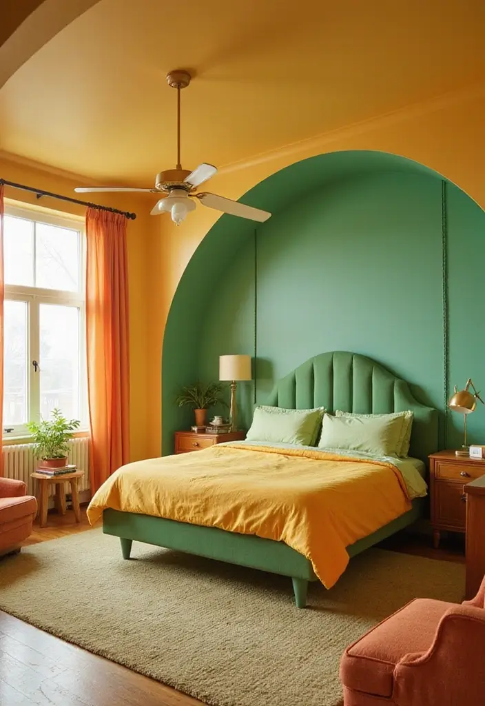 25 Green Headboard Bedroom Ideas That Make a Chic Statement - 15. Retro Revival