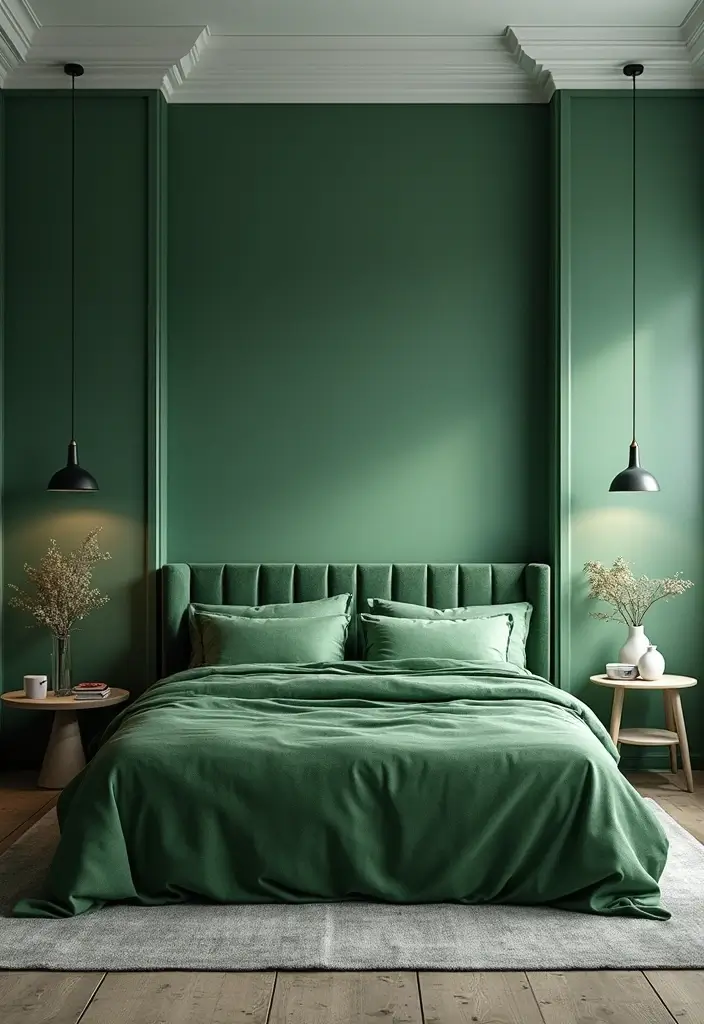 25 Green Headboard Bedroom Ideas That Make a Chic Statement - 16. Monochrome Mastery