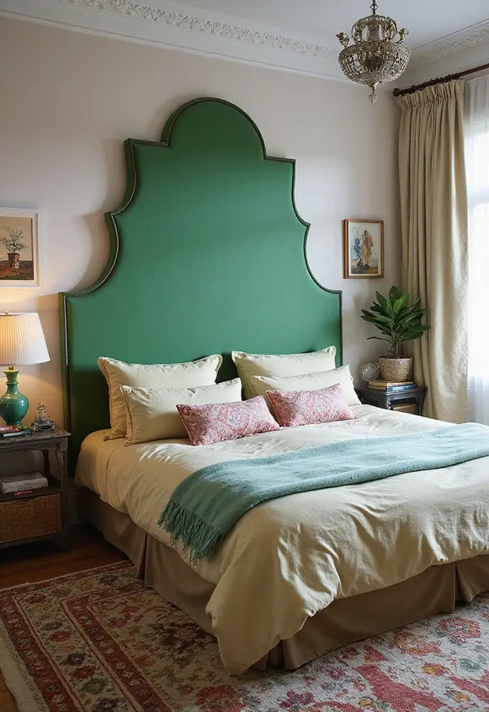 25 Green Headboard Bedroom Ideas That Make a Chic Statement - 17. Artistic Expression