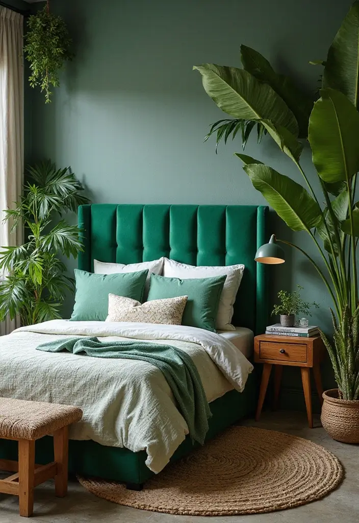 25 Green Headboard Bedroom Ideas That Make a Chic Statement - 19. Urban Jungle