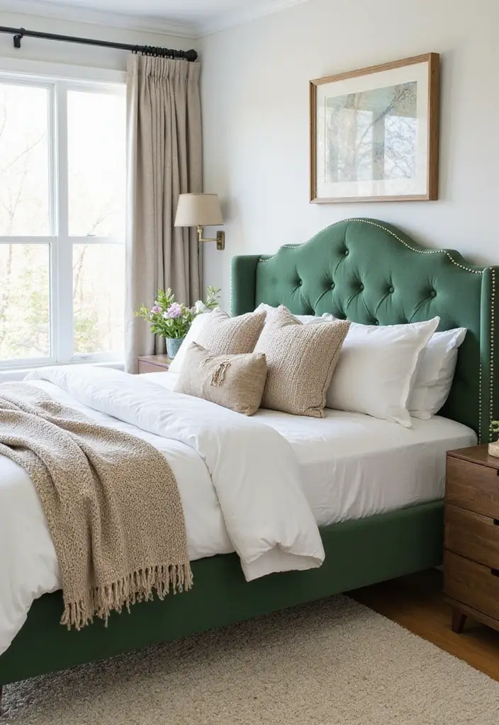 25 Green Headboard Bedroom Ideas That Make a Chic Statement - 21. Seasonal Swaps