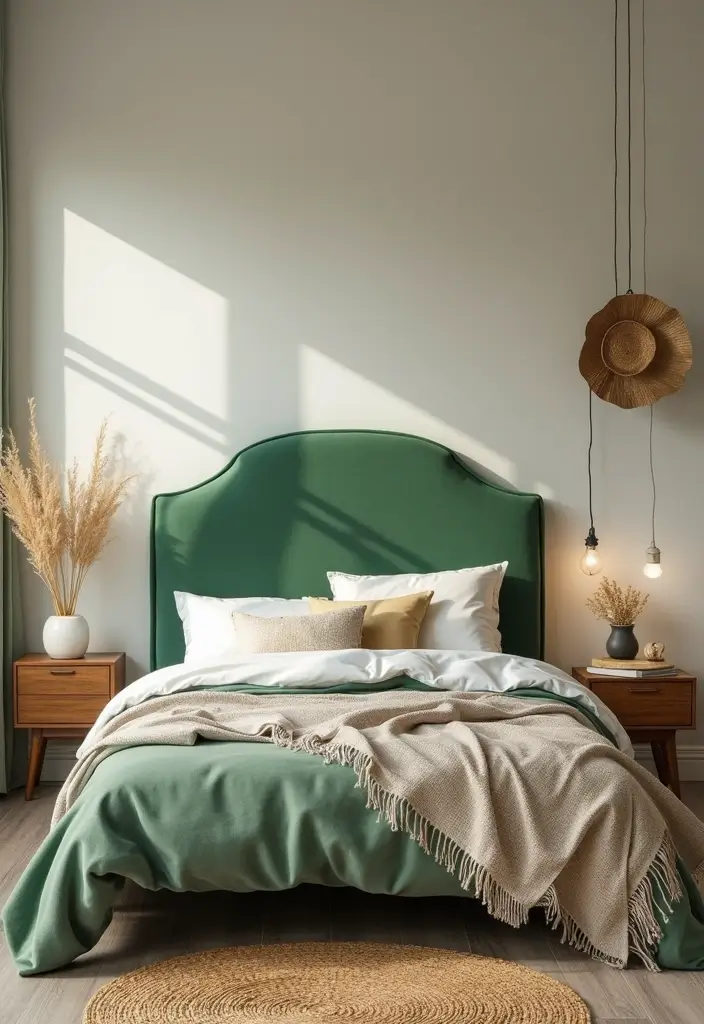 25 Green Headboard Bedroom Ideas That Make a Chic Statement - 23. Sustainable Touch